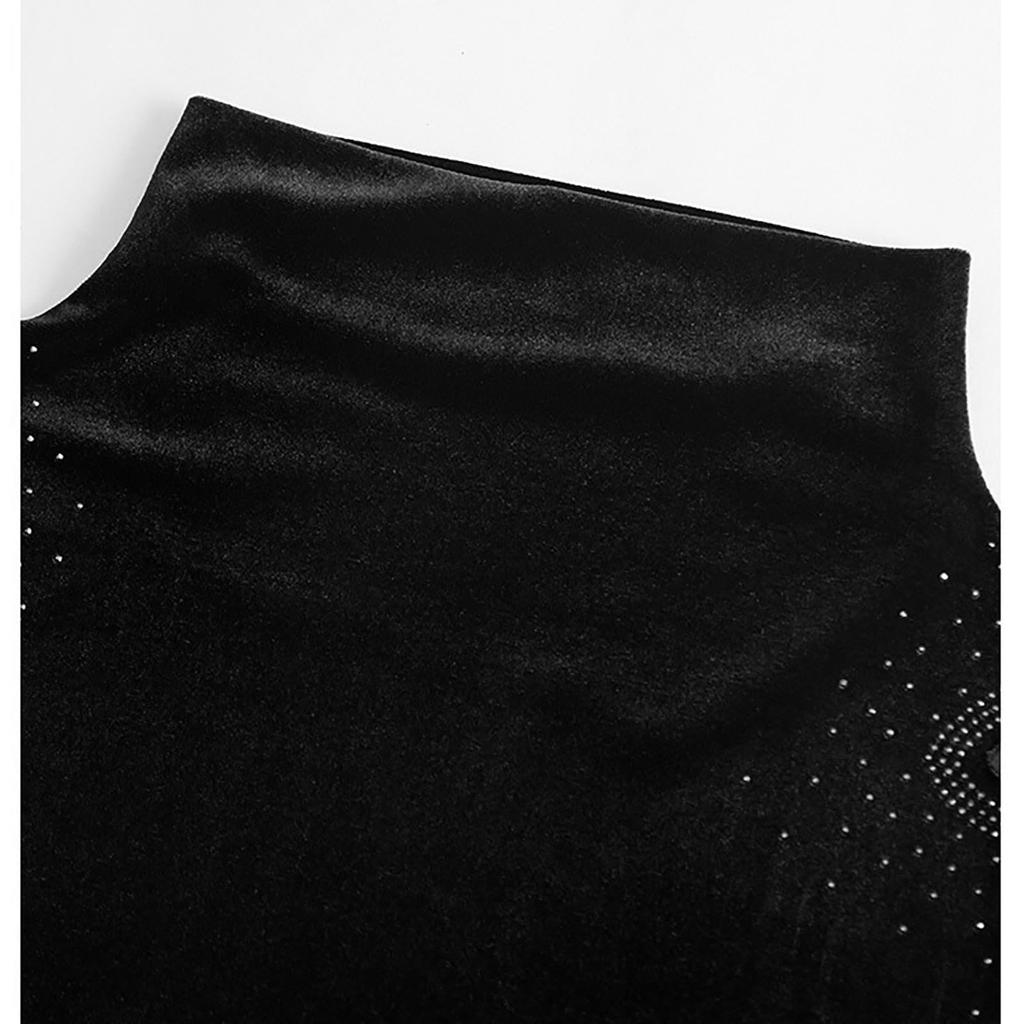 Нарядные бархатные топы для женщин, элегантные кружевные лоскутные футболки с длинным рукавом и высоким воротом, деловые повседневные блузки для вечеринок