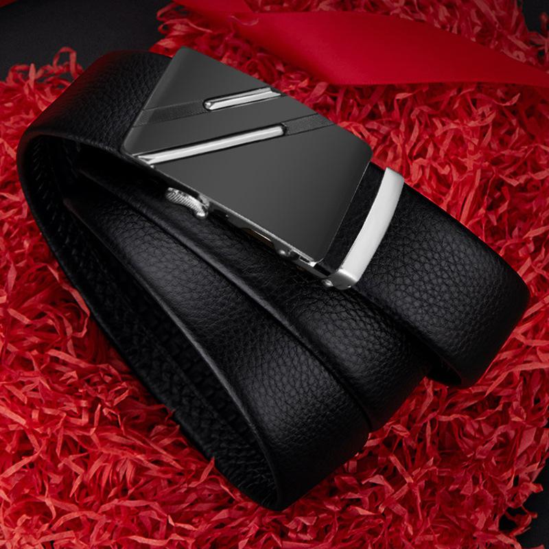Мужской ремень из коровьей кожи, высококачественный кожаный ремень с автоматической пряжкой, мужской ремень для отдыха и бизнеса для среднего и молодого возраста