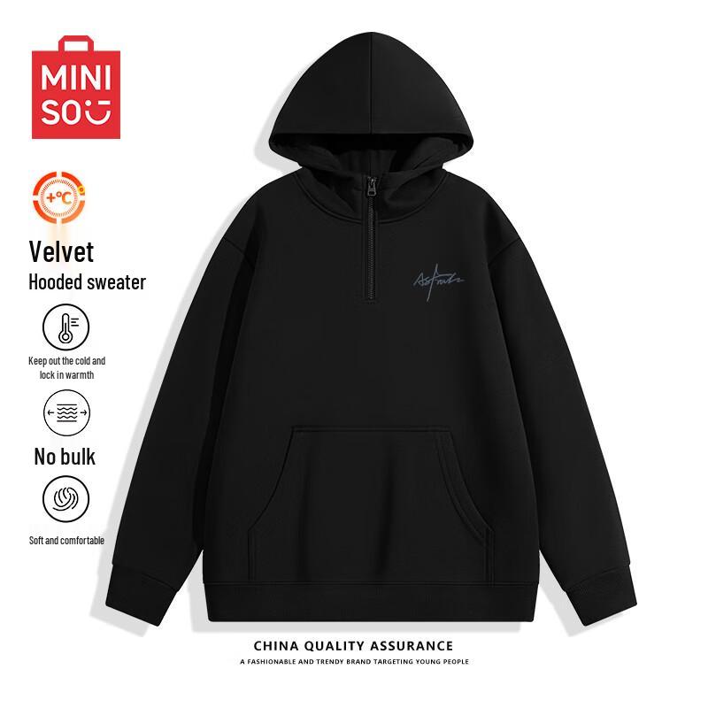 MINISO Men's Hooded Half-Zip Fleece Sweatshirt