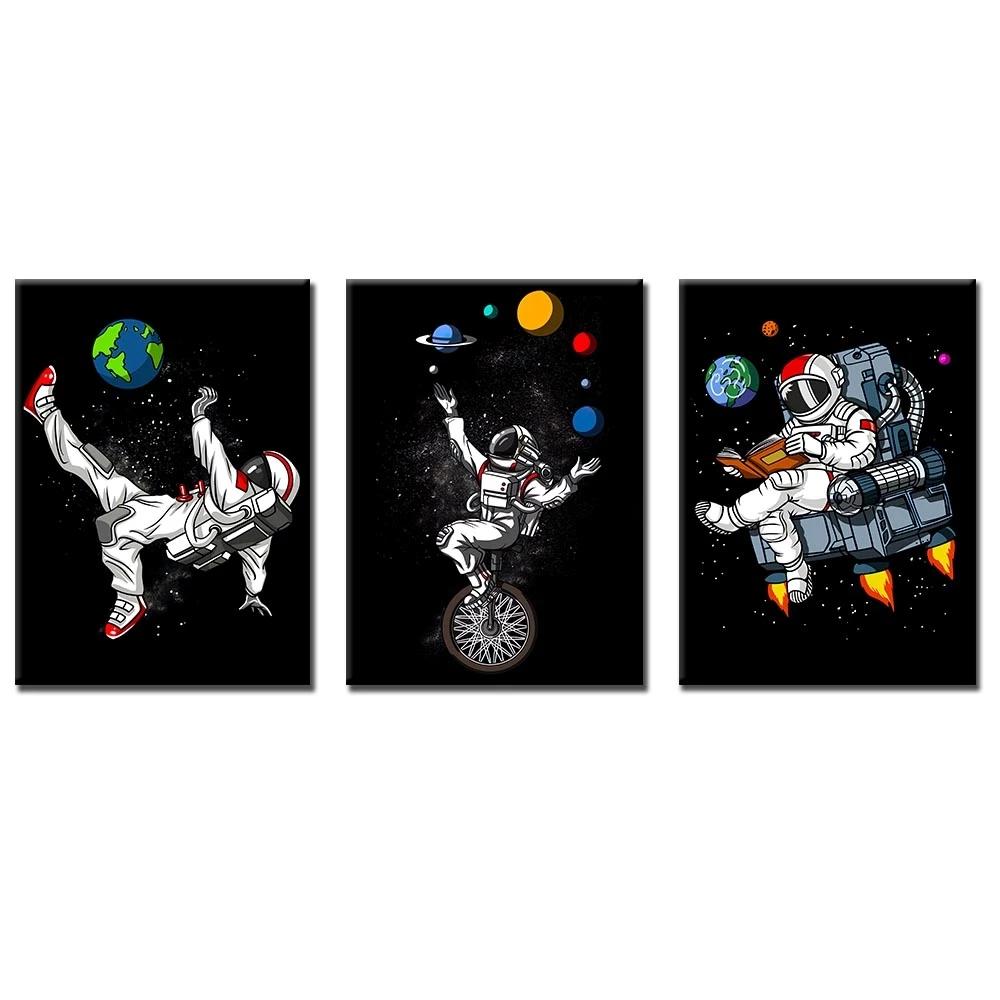 Печать на холсте, плакат с изображением космонавта, путешествия в космическом пространстве, настенные художественные картины, картины с героями мультфильмов для гостиной, детской спальни, Настенный декор