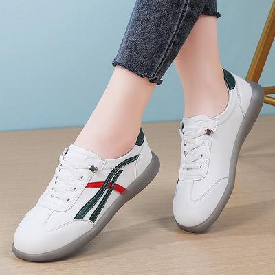Кожаные маленькие белые туфли женские удобные с мелким вырезом на мягкой подошве туфли для мамы одинарные повседневные на плоской подошве женские туфли на одном ремешке
