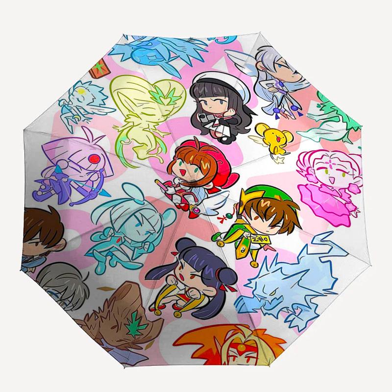 1pc Outdoor Umbrella with Chibi Characters | Automatic Opening & Closing | Portable 3-Fold Design | 8-Rib Iron Frame | Perfect Gift for Fans, Tra