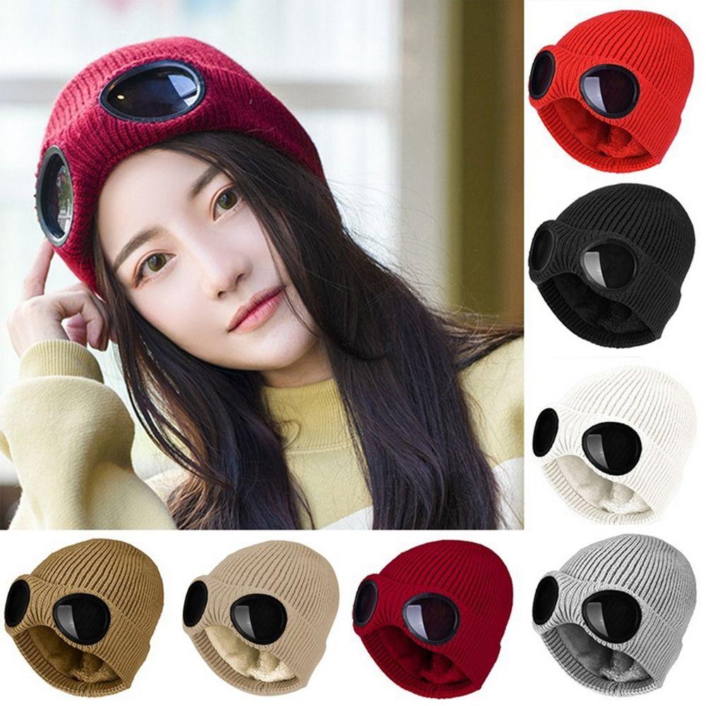 Pilot Glasses Cap With Glasses Skullies Caps Korean Beanies Ski Cap Knitted Hats Women Wool Caps