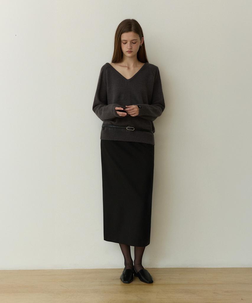 ADAUL Sensual Loose Fit Reglan V Neck Knit - Charcoal