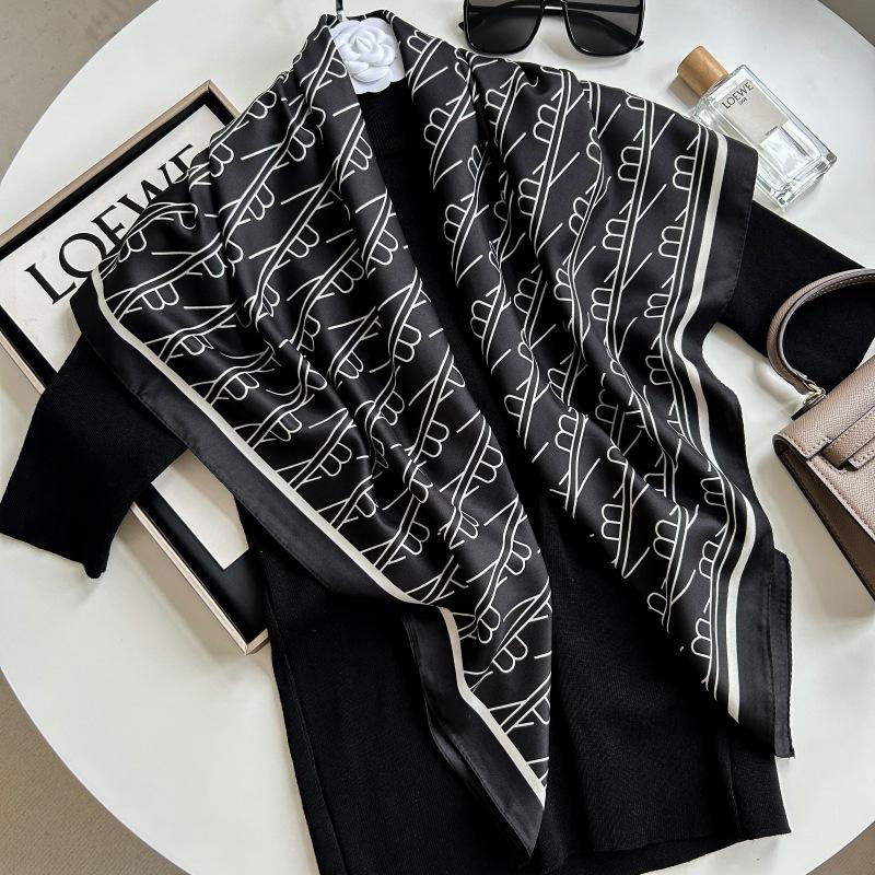 Печатный буквенный высококачественный искусственный шелк женский твил шелковый декоративный женский шелковый шарф
