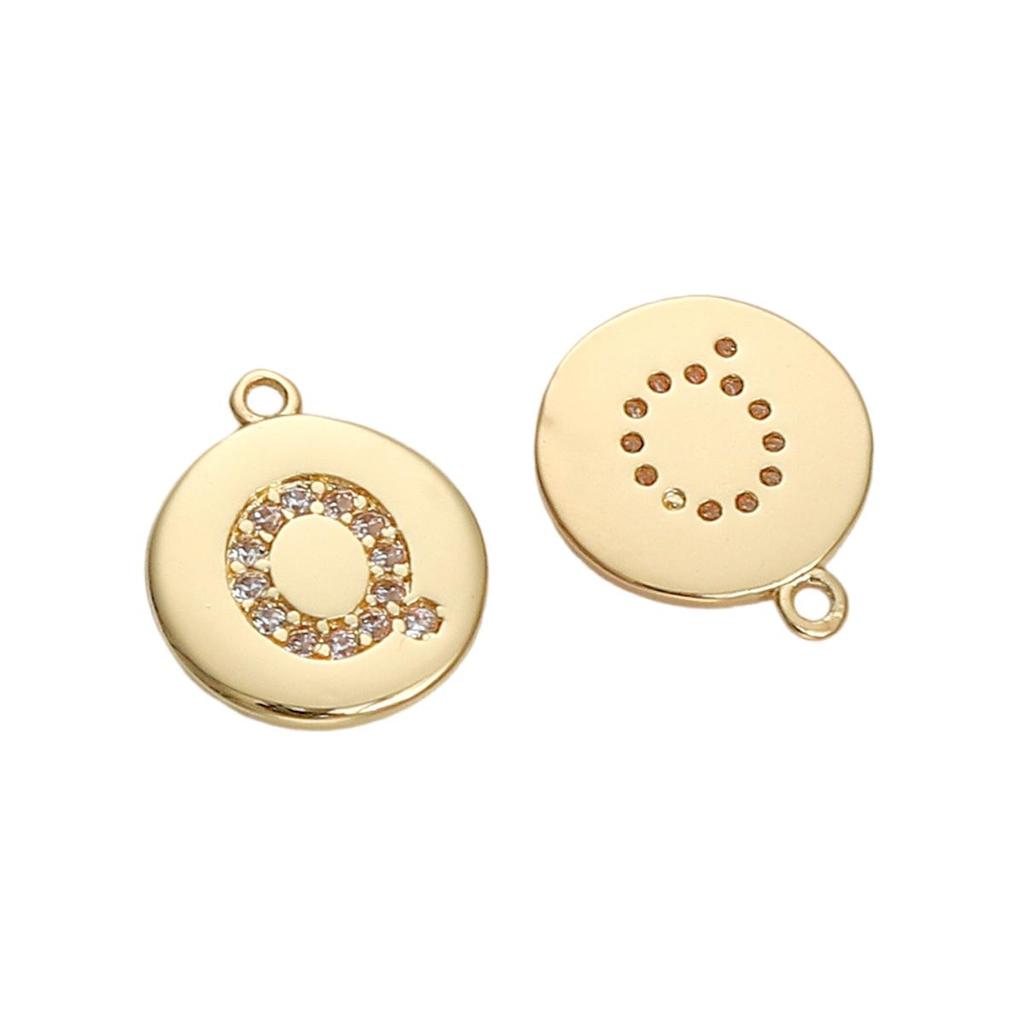 Copper Zirconium Inlaid Circular 26 Letter Pendant For DIY Jewelry Making Craft Accessories