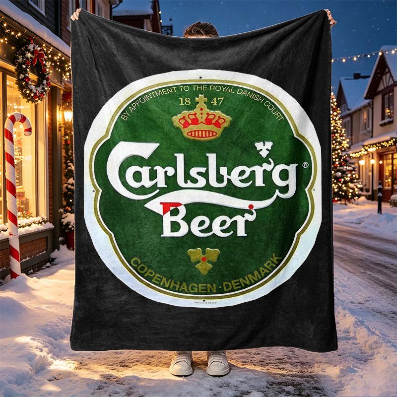 Carlsberg Pattern Blanket for Home Decoration, Bed, Sofa, Car Travel, Camping, Suitable for All Seasons, Birthday Christmas Gift