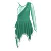 Kids Girls Stylish Dance Dress Single Long Sleeve Mesh Irregular Hem Contrast Color Skating Leotard Dress