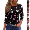 Women's Fashion Casual Round Neck 3/4 Sleeve Loose  Printed T-Shirt Ladies Top