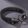 Massive 9.6" 12MM Franco Link Chain Wolf Head Hand Bracelet for Men Black Cast Metal Steel Jewelry Birthday Gifts for Boyfriend