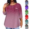 Women's Fashionable Casual Three Quarter Sleeve Printed Round Neck Pullover 4/3 Sleeve Top