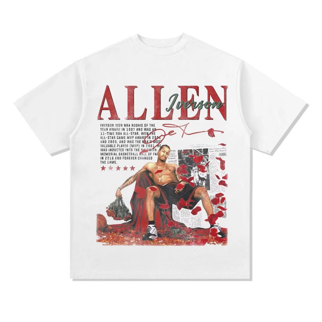 Allen Iverson Printed Short Sleeve Answer Basketball Fan Cotton Tshirt Summer Casual Vintage Unisexs Clothing Short Sleeve Top