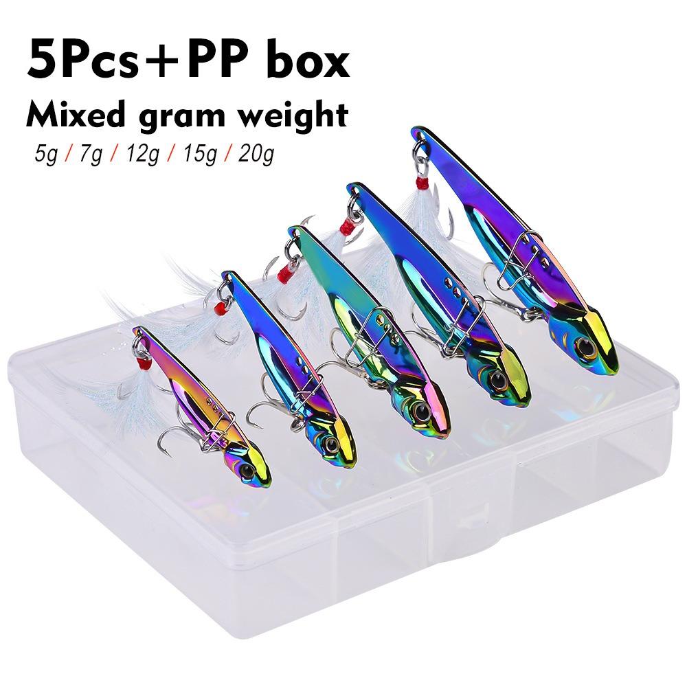 5PCS with 3D Eyes VIB Sequins Lures Double Treble Hooks Swimbait Lures Bass Fishing
