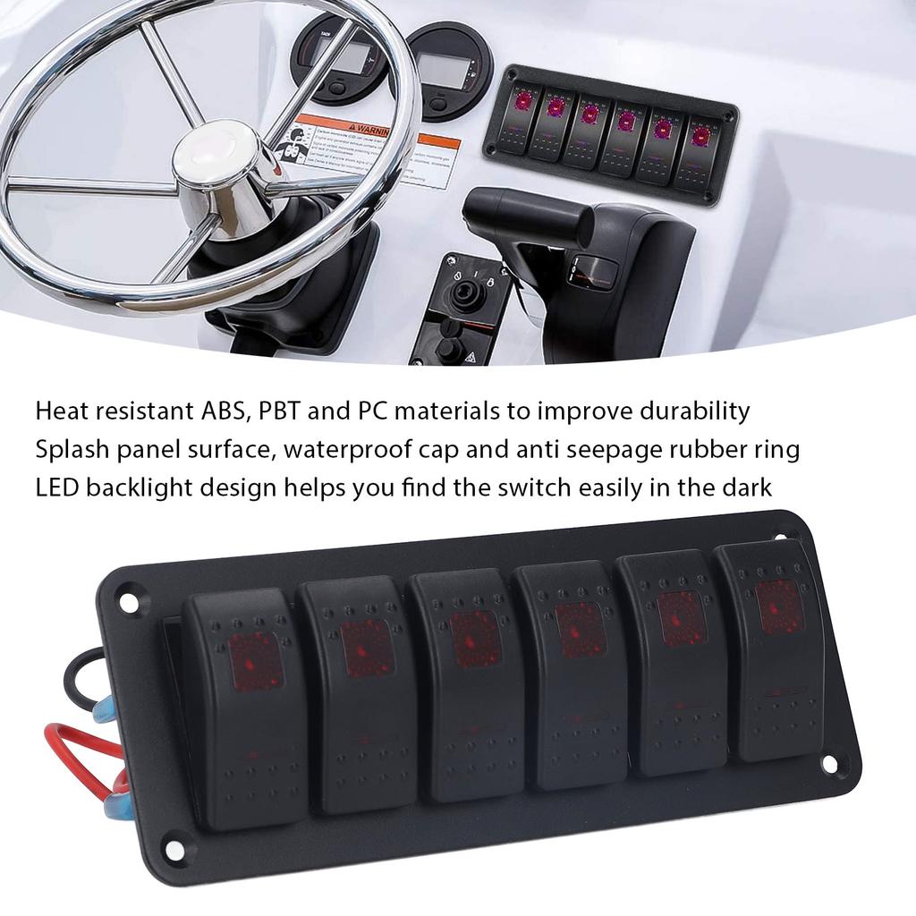6 Gang Rocker Panel LED Backlit On Off Waterproof Circuit for Car RV Bus Marine Boat ATV UTV