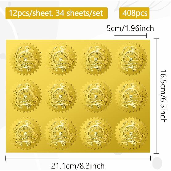 CRASPIRE 408Pcs Attendance Award Clock Gold Foil Embossed Stickers 2" Self Adhesive Envelopes Seals Round Labels for Wedding Invitation Graduation
