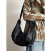 Korean Retro Soft Leather Pleated Dumpling Bag Lazy Style Casual Versatile Commuter Shoulder Messenger Bag Croissant Bag