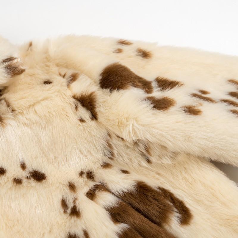 RZ Womens Animal Print Faux Fur Coat Classic Fashion Versatile Mid-length Outerwear