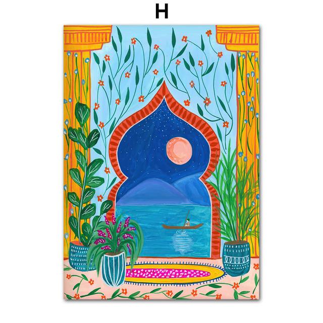 Тропический Тигр, Леопард, Рыба, Лотос, Марокко, Ваза, настенная живопись на холсте, постеры и принты, настенные панно для декора гостиной, без рамки