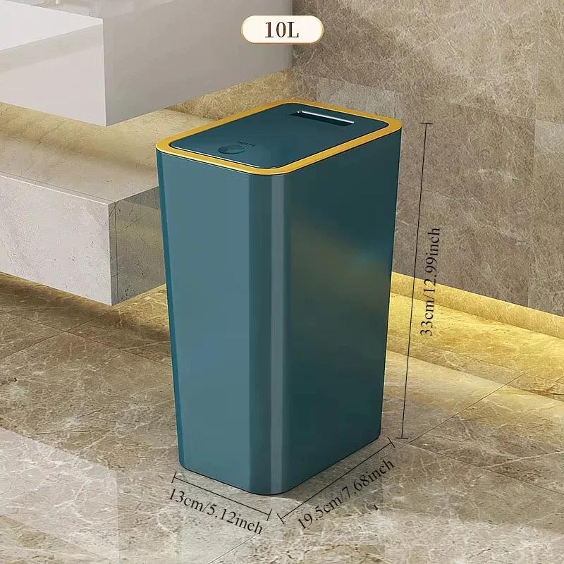 10L/12L Bathroom Trash Can Slim Trash Can with One-Touch Lid Bathroom Kitchen Garbage Bin Plastics Garbage Bin Home Supplies