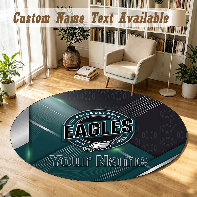 Round Rug Custom NamePhiladelphia Eagles Pattern Non Slip Carpet Home Floor Decor