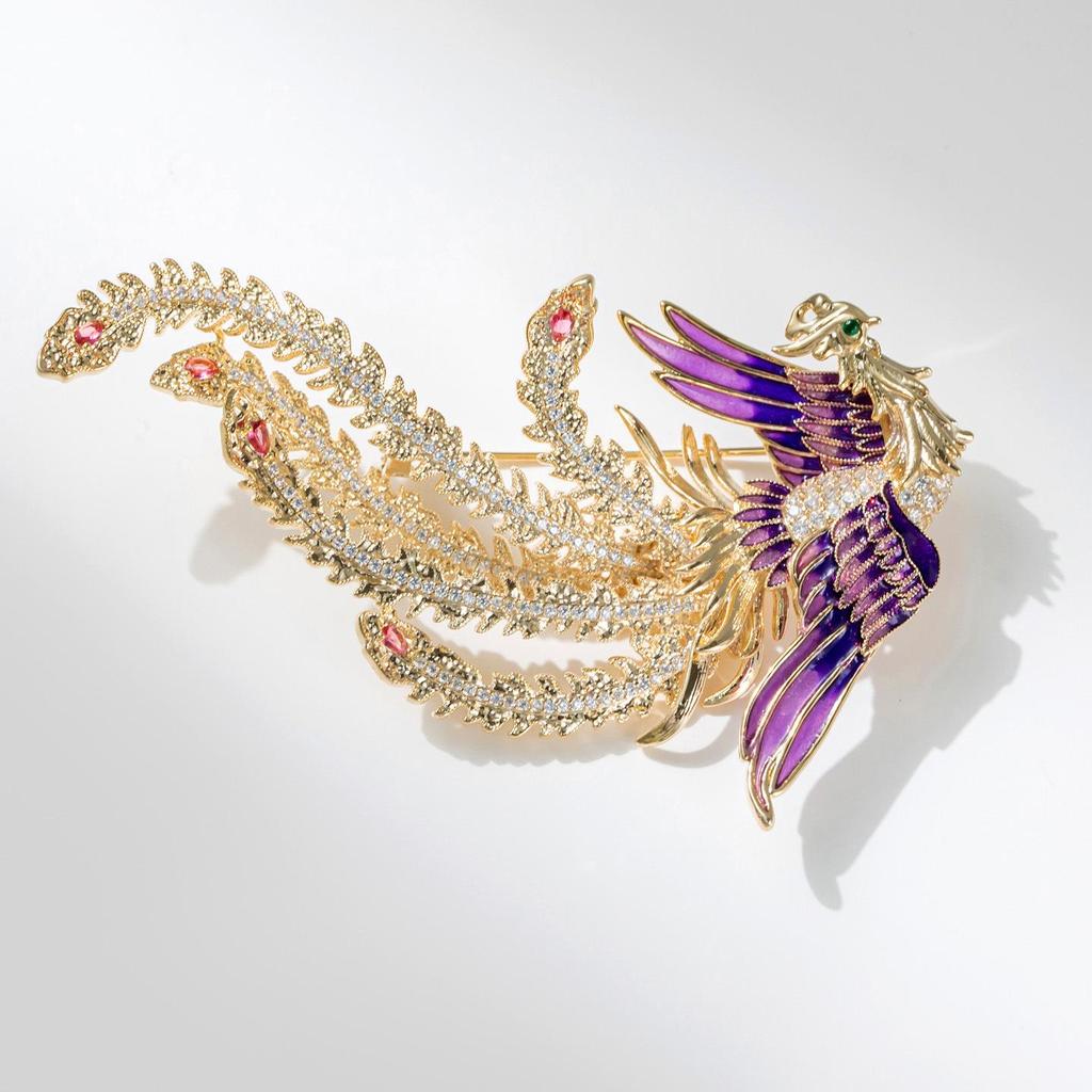 Boxin Cloud Chinese Gold Phoenix Enamel Brooch - Elegant Women's Niche Design