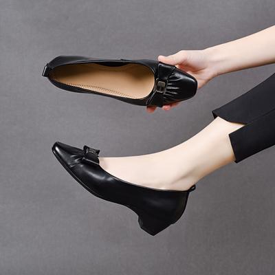 Женские туфли-лодочки на низком каблуке, весенние новые, простые, темпераментные, с бантом, из овчины, рабочие