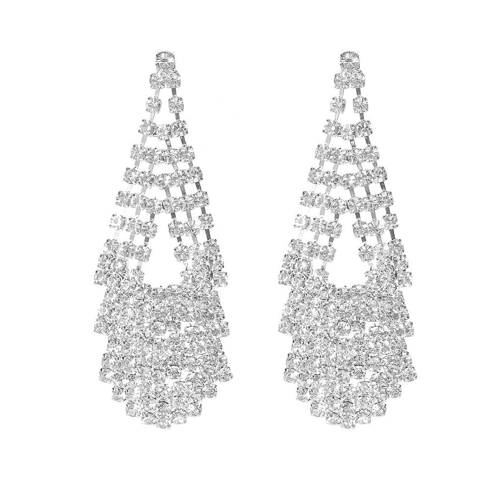 Super Flash Full Diamond Long Earrings Light Luxury Fashion Temperament Earrings Bridal Fashion Earrings Women's Earrings 1 Pair