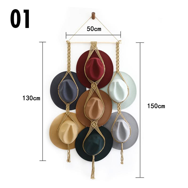 Скандинавский стиль Плетеный вручную Стойка для хранения шляп Многослойный Настенный органайзер для шляп и шарфов для спальни Держатель для демонстрации Богемный гобелен с кисточками