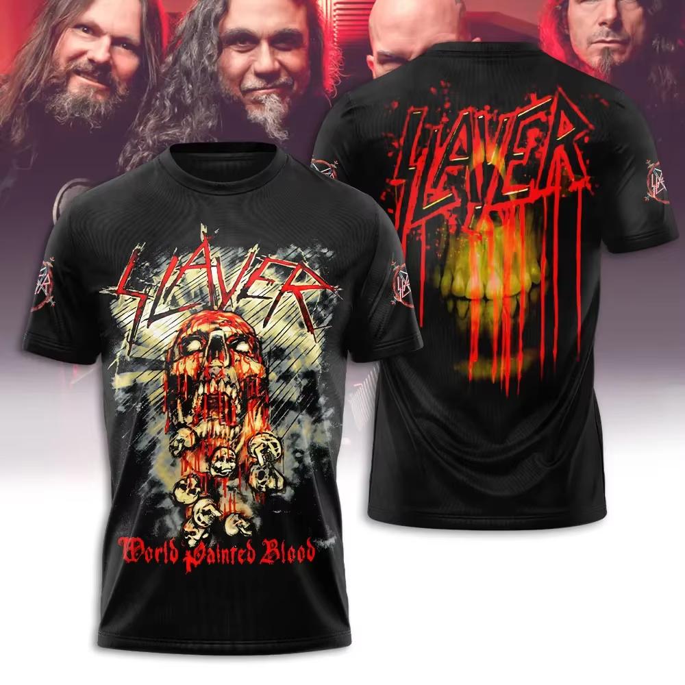 Новая футболка с 3D-принтом группы Rock Slayer Мужская Женская Модная Большого размера Хип-хоп Топы Футболка Короткий рукав Повседневная Мужская Одежда