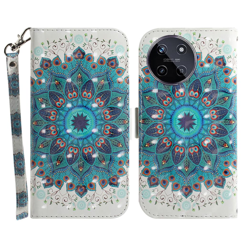 For Realme 11 4G (159.9x73.3x7.95mm) Case 3D Pattern Leather Phone Cover Wallet with Strap