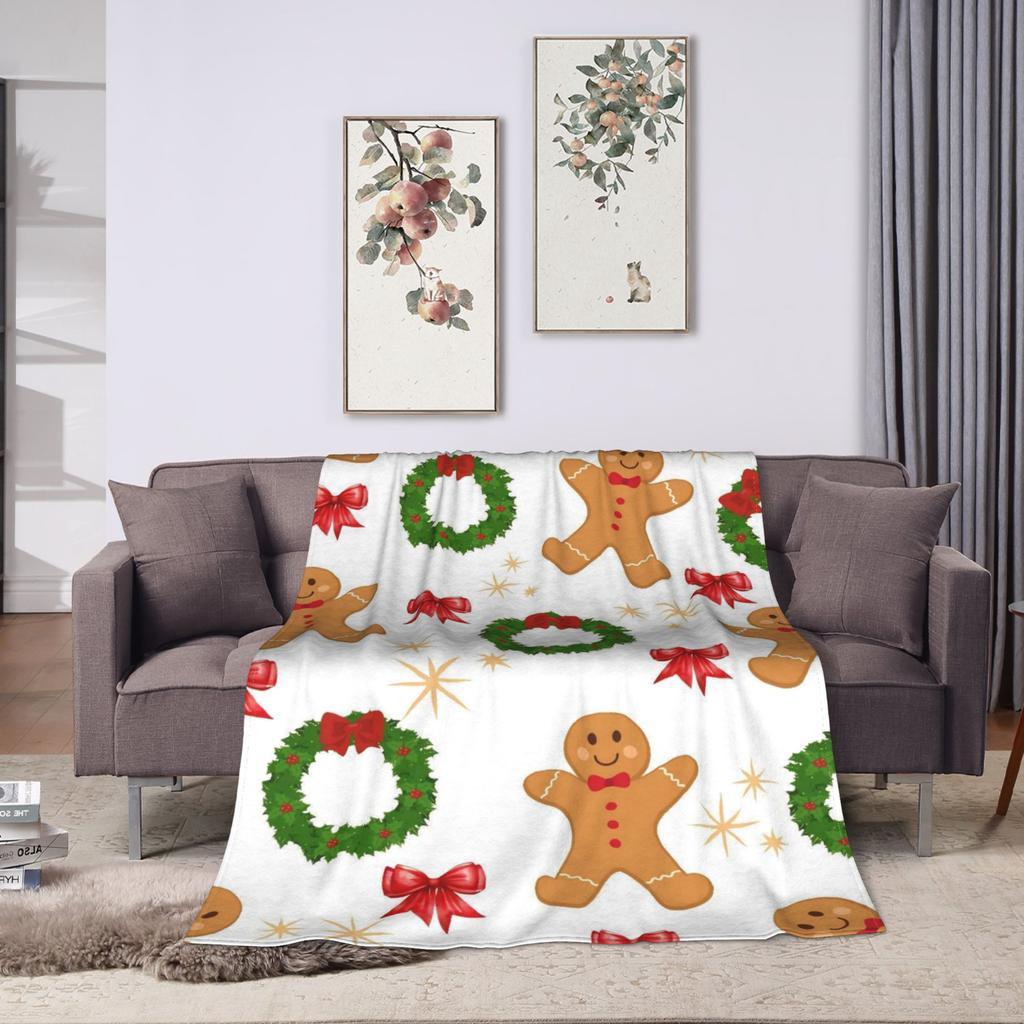 Рождественский имбирный узор Пастельно-розовый Красный Пледы Коралловый флис Плюшевые Осенние Мягкие Накидки для дивана Уличный коврик Штука