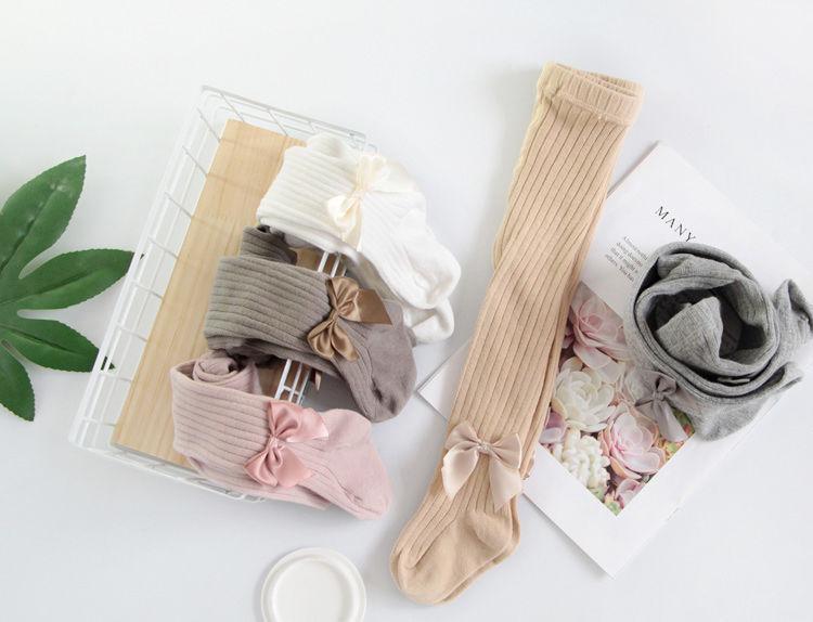 Pale Pink Ribbed Tights Children' Tights with Bows 2-4 Years