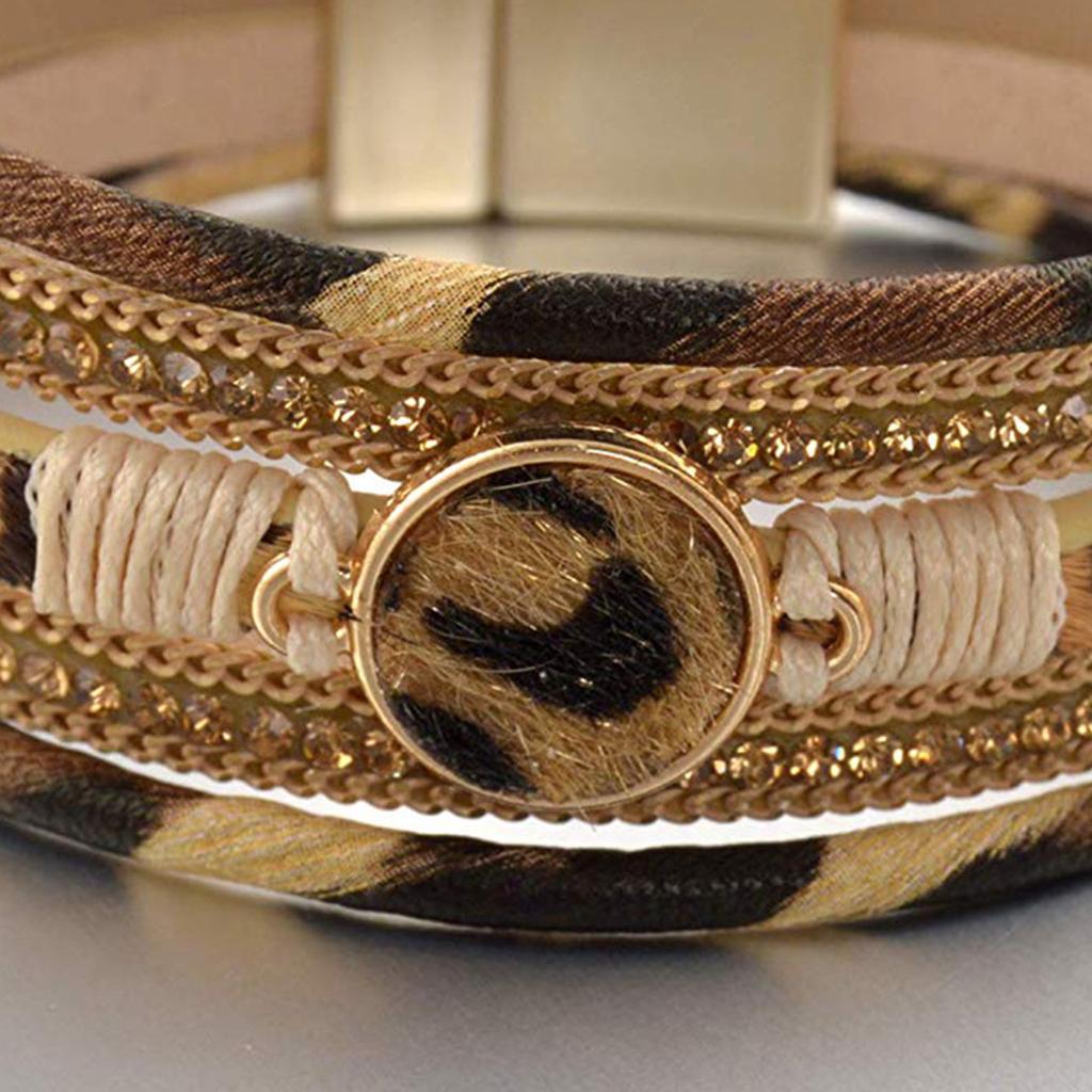 Популярный зимний сплав магнитная пряжка браслет с леопардовым принтом, модный кожаный браслет, кожаный браслет из конского волоса