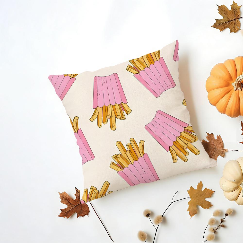 Fun Adorable Cute Hamburger Fries Pizza Cushion Cover Washable Linen Pillowcase Soft for Daily Sofa Bed Home Room Decor