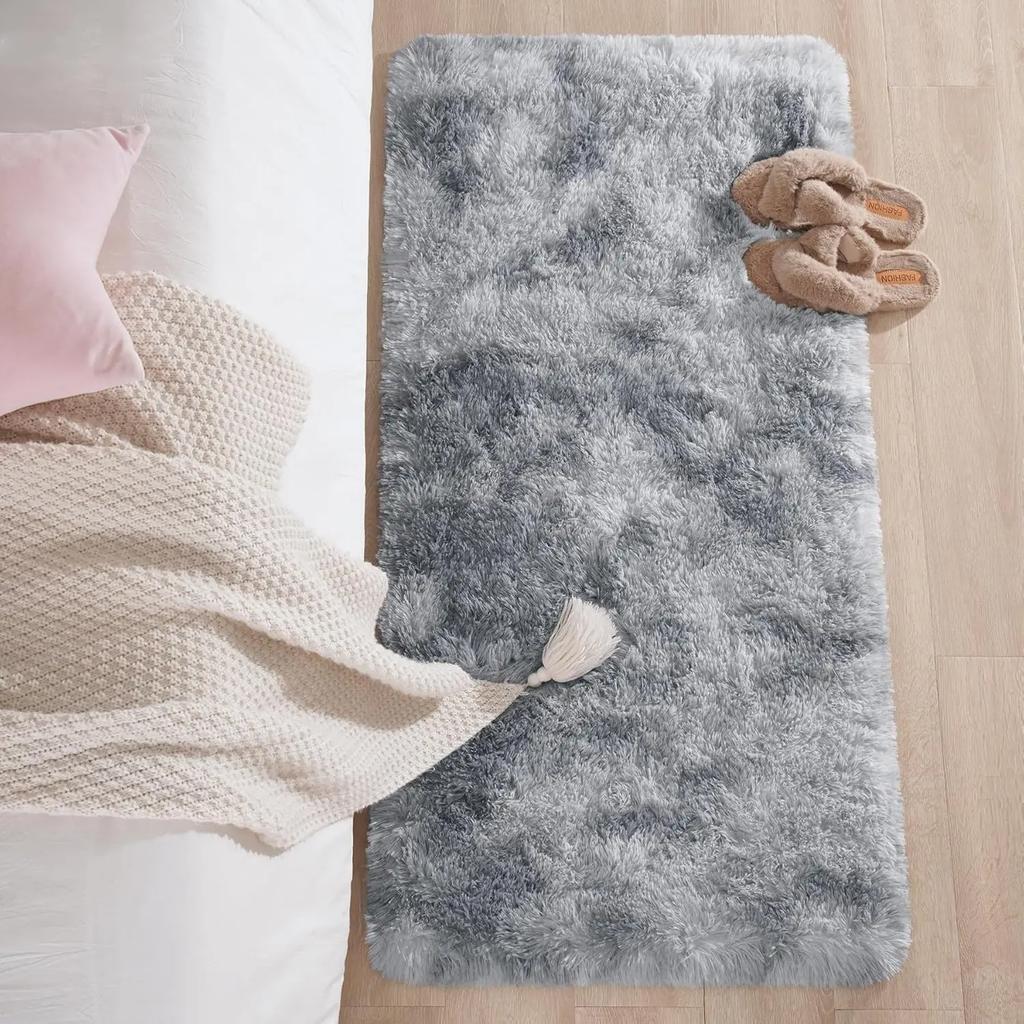 Fluffy Cream White Woolen Rug Solid Color Silk Wool Bedside Blanket Women's Room Rug Non Slip Bottom Living Room Mat Home Decor