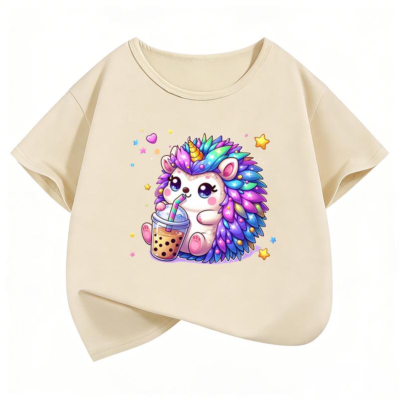 Funny Colorful Hedgehog TShirt Printed T Shirt Girls Summer Clothes Short Sleeve Tops TShirts Cute Kids Clothing