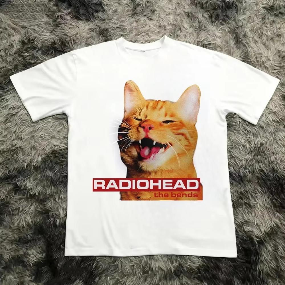 Radiohead The Bend Кот Графический Принт Короткий Рукав Футболка Мужская Женская Летняя 90-х Ретро Roc Футболка Уличная одежда рубашка