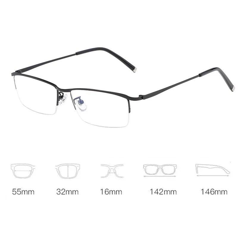 Color Changing Myopia Glasses for Men Anti Blue Light Ultra Light Business Half Frame Men's Glasses Trendy Photochromic Eyewear