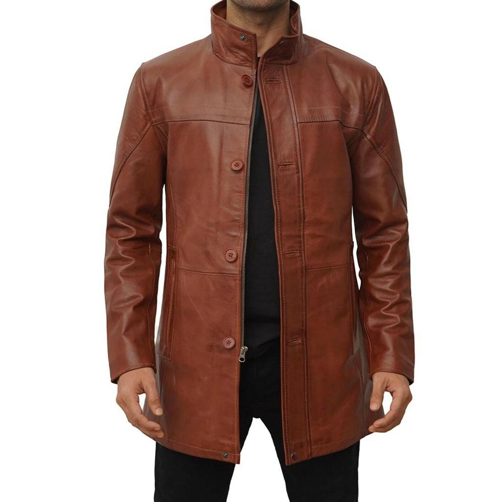 Коричневое Хэллоуин Стильное Формальное Повседневное Мужское Тренч Пальто Натуральная Кожа Ягненок