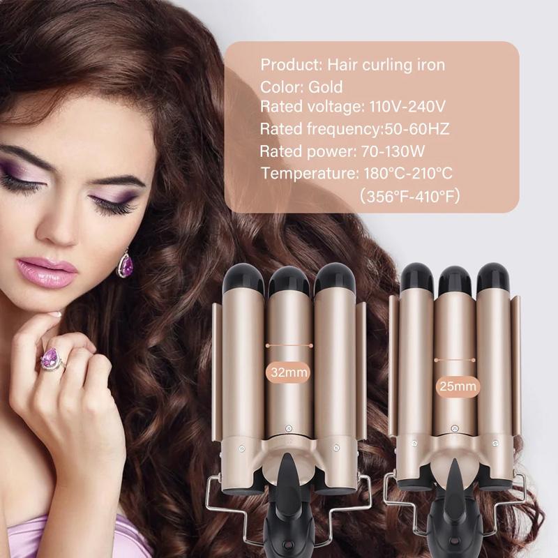 Портативная плойка с тремя глубокими волнами и вращающейся спиралью, электрическая плойка с тремя стволами, автоматическая плойка Magic