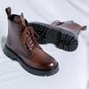 Повседневная кожаная мужская обувь хайтопы, толстая подошва, мужские мотоботы на шнуровке, однотонные полусапоги до середины икры, ботильоны, теплая плюшевая меховая обувь