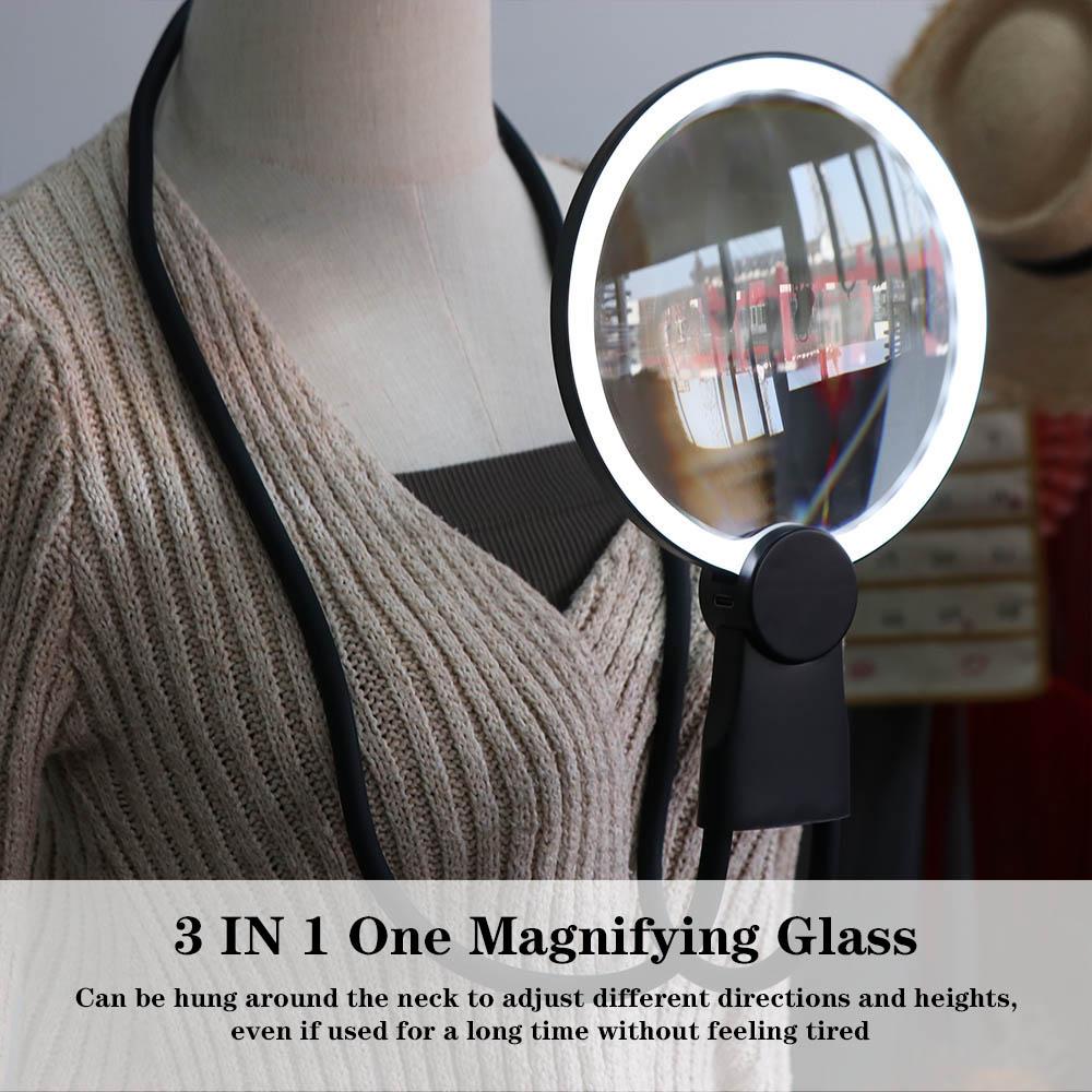3 Color LED Lights Hands Free Magnifier Hanging Neck Magnifying Glass  Electronics Repair
