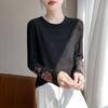 Женская осенняя ретро-рубашка с жаккардовым узором и вышивкой: Свитер с длинным рукавом и круглым вырезом