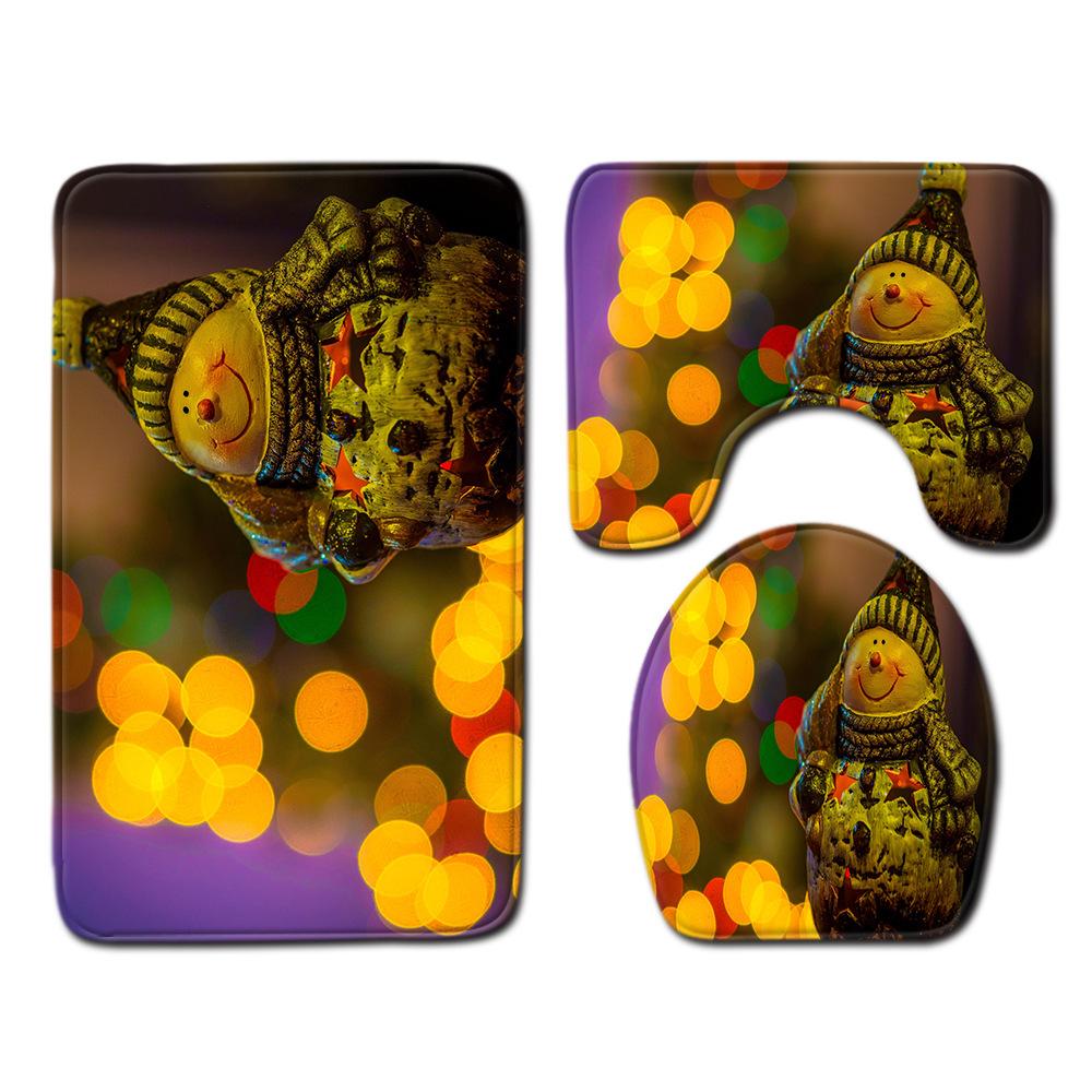 Рождественский коврик для ванной, туалетный трехпредметный набор