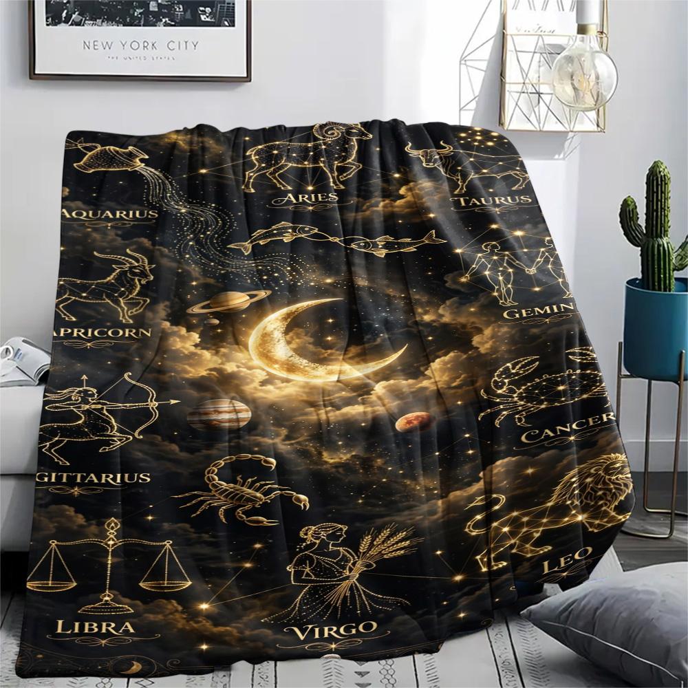 Zodiac Constellation Galaxy Spiral Blanket Home Decor Suitable For All Seasons Bedroom Office Rest Blanket Digital Printing