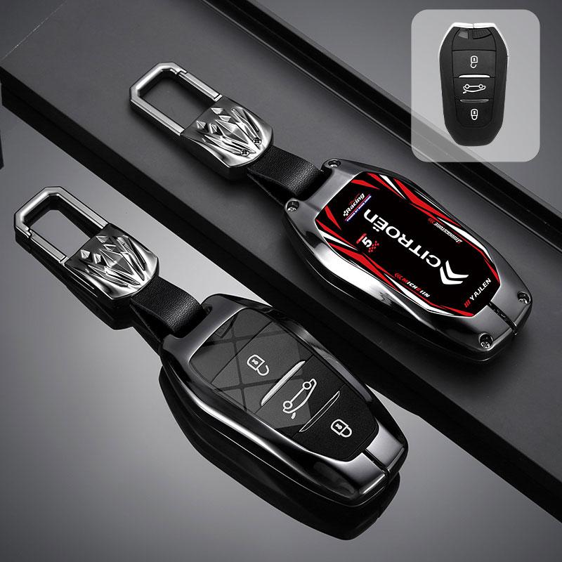 LIJX5 New Zinc Alloy Leather Car Remote Key Case Cover Key Protector For Citroen C1 C2 C4 C6 C3-XR Picasso Grand DS3 DS5 Accessories