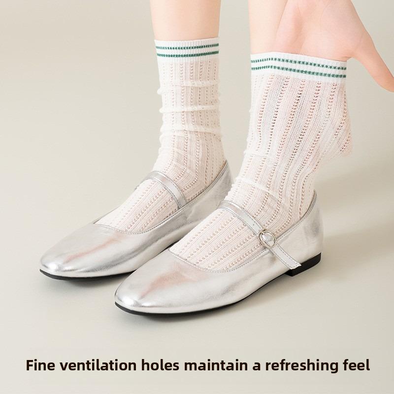 5 пар женских весенне-осенних сетчатых носков до середины голени в хлопковом исполнении в студенческом стиле