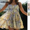 Летнее женское платье с лямкой на бретельках в стиле отпуска, сексуальное платье с лямкой на шее и подкладкой, короткое платье