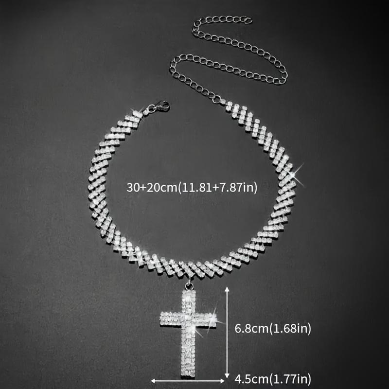 Charm Cross Pendant Necklace Stylish Luxury Silvery Zirconia Featuring Creative Design Multi-Layered Silvery Necklace Gift For Women