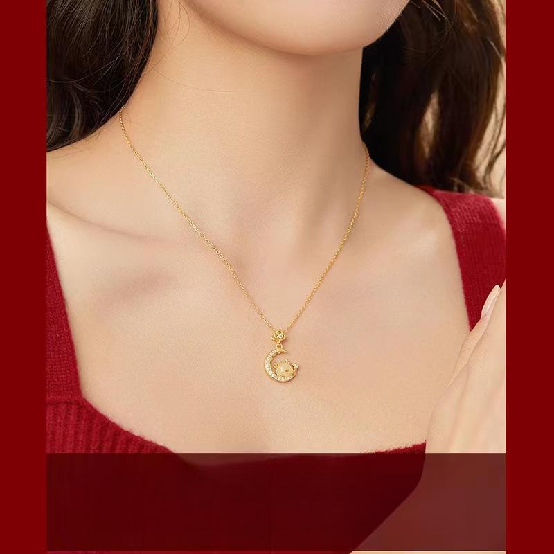 Год Дракона Звезда Луна Милое Ожерелье Дракона Женский Подвесной Светильник Роскошный Нишевый Дизайн Смысл Новогодний Подарок Подарок для Подруги